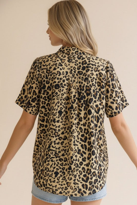 Mock Neck Half Band Top | Leopard