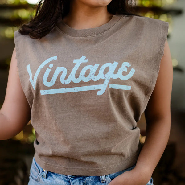 Vintage Script Muscle Tank | Vintage Espresso