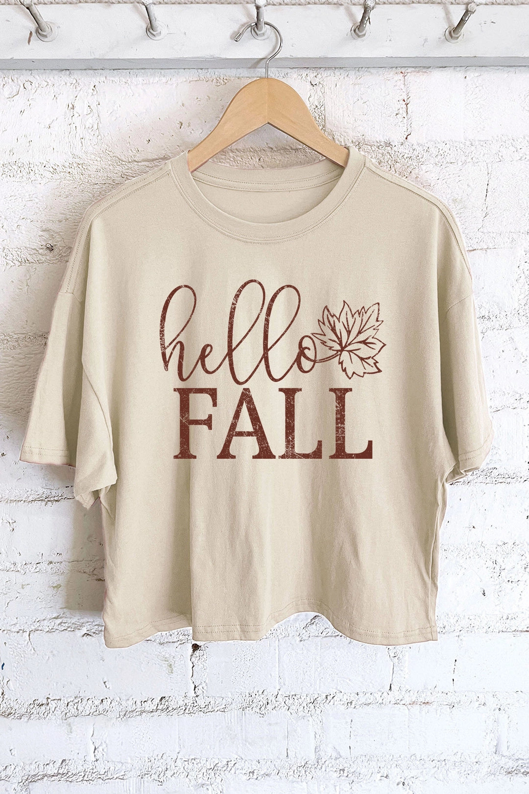 Hello Fall Cropped Midi Tee | Khaki