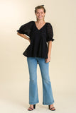 Leopard Puff Sleeve Top | Black