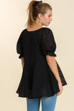 Leopard Puff Sleeve Top | Black