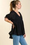 Leopard Puff Sleeve Top | Black