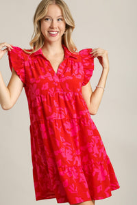 Floral Tiered Dress | Red+Pink Mix