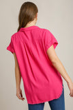 Linen Collar Button Down Top | Hot Pink