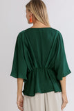 Satin Kimono Sleeve Peplum Top | Forest