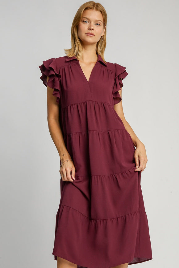 Solid Collared Midi Dress | Plum