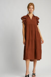 Solid Collared Midi Dress | Cinnamon