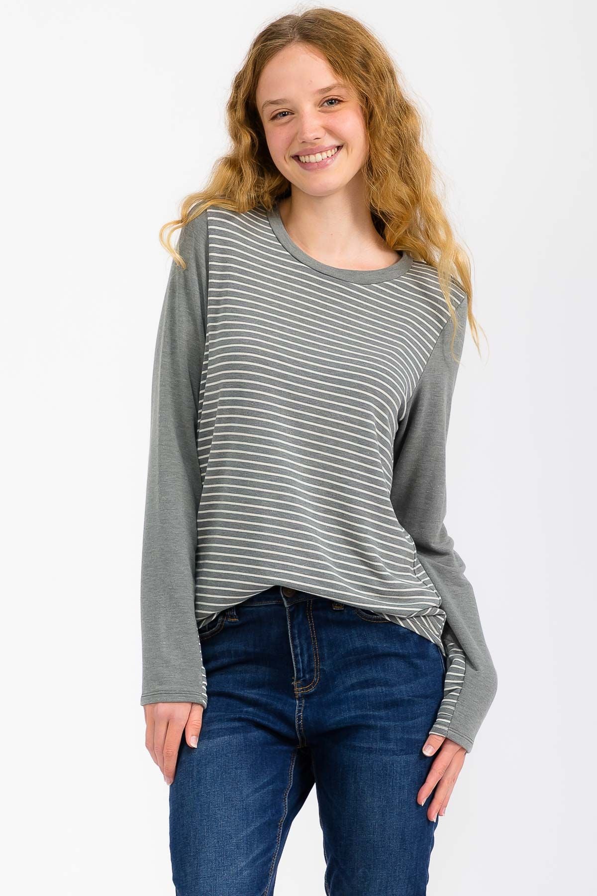 Stripe Knit Long Sleeve Top | Vintage Olive