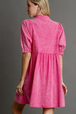Mineral Washed Collar Button Dress | Pink