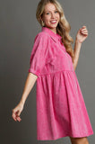 Mineral Washed Collar Button Dress | Pink