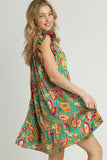 Ruffle V-Neck Paisley Dress | Green