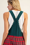 Plaid Contrast Lace Wide Leg Jumpsuit | Red/Green