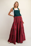 Plaid Contrast Lace Wide Leg Jumpsuit | Red/Green