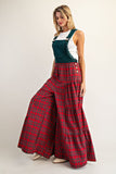 Plaid Contrast Lace Wide Leg Jumpsuit | Red/Green