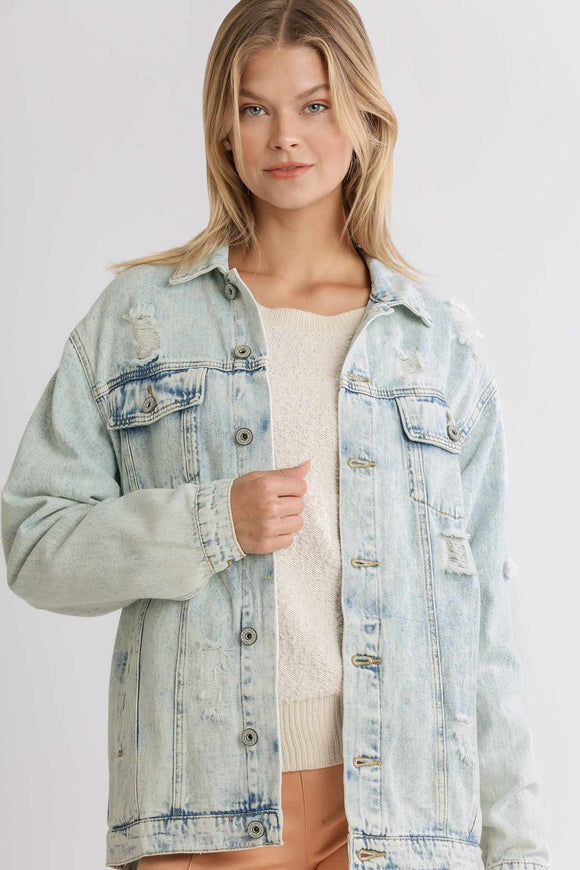 Acid Washed Distressed Denim Jacket