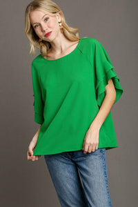 Boxy Layered Ruffle Sleeve Top | Grass