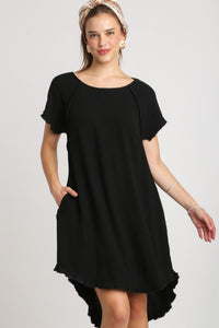 Hi/Low Linen Scoop Dress | Black