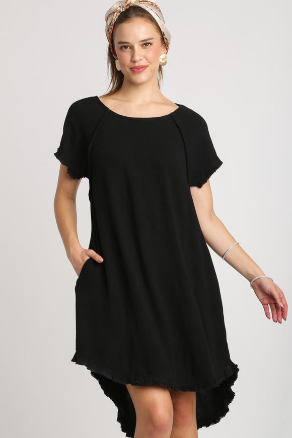 Hi/Low Linen Scoop Dress | Black
