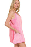 Built In Pocket Romper | Candy Pink