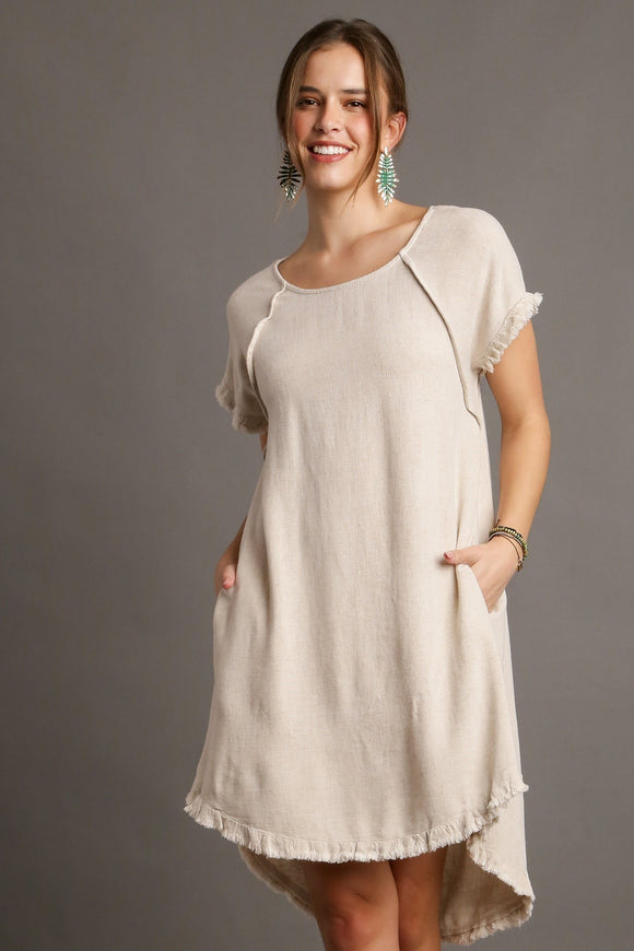 Hi/Low Linen Scoop Dress | Oatmeal