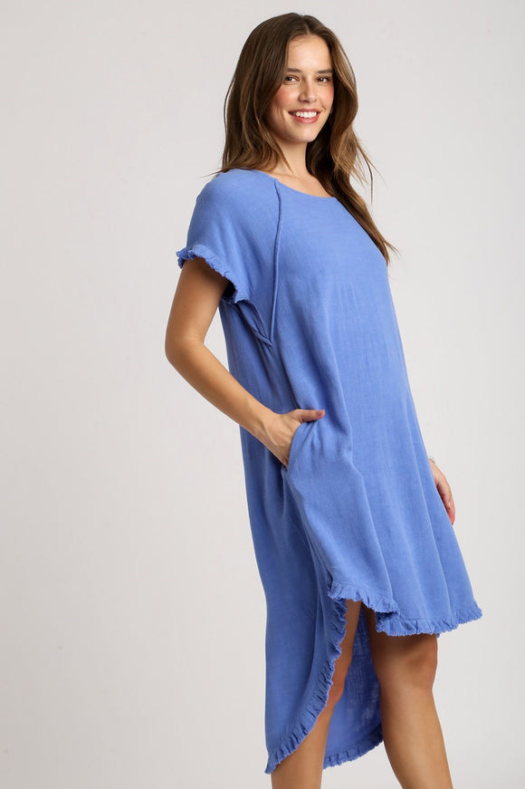 Hi/Low Linen Scoop Dress | Orchid Blue