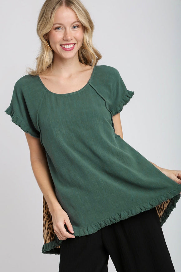 Leopard Linen Scoop Top | Seaweed