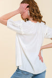 Split Neck Puff Sleeve Top | Off White