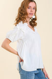 Split Neck Puff Sleeve Top | Off White