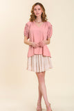 Split Neck Puff Sleeve Top | Pink
