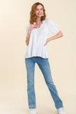 Split Neck Puff Sleeve Top | Off White