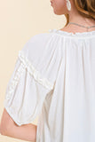 Split Neck Puff Sleeve Top | Off White
