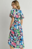 Floral Scalloped Midi Dress | Navy