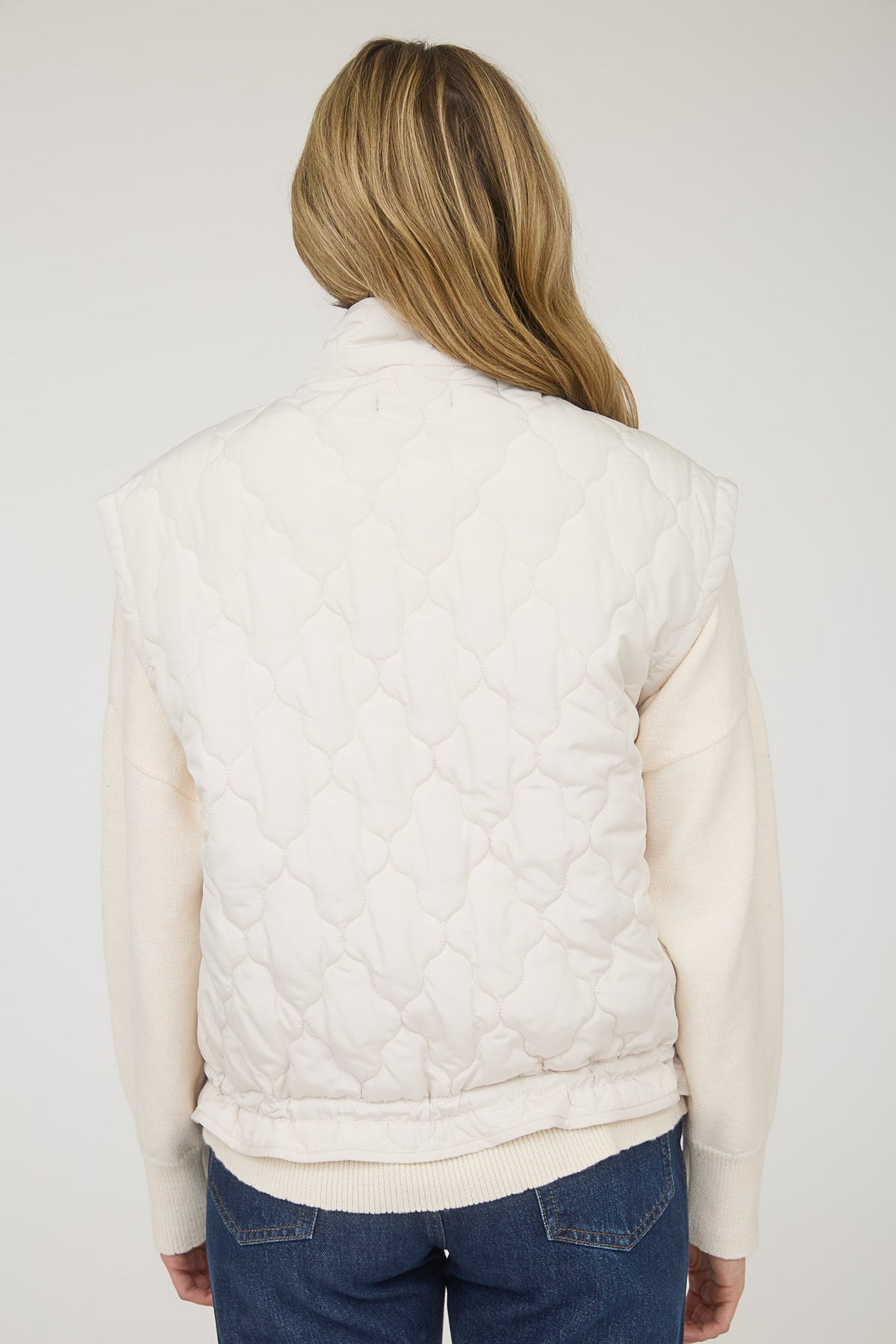 Tie Detail Quilted Puffer Vest | Champagne