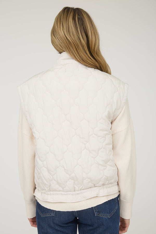 Tie Detail Quilted Puffer Vest | Champagne
