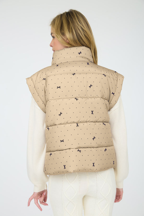 Polka Dot + Bow Puffer Vest | Khaki
