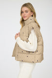 Polka Dot + Bow Puffer Vest | Khaki