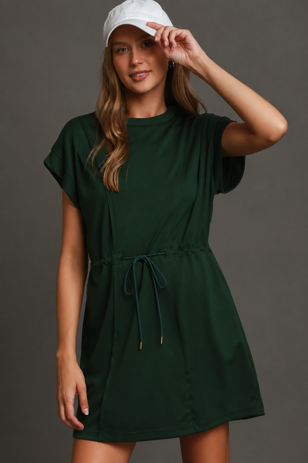LuxeKnit Drawstring Pleated Dress | Evergreen