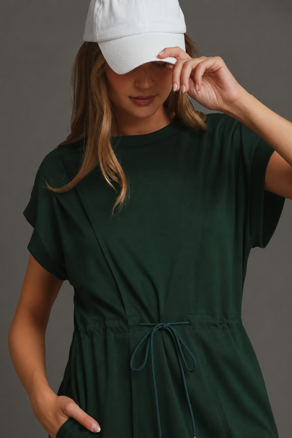LuxeKnit Drawstring Pleated Dress | Evergreen