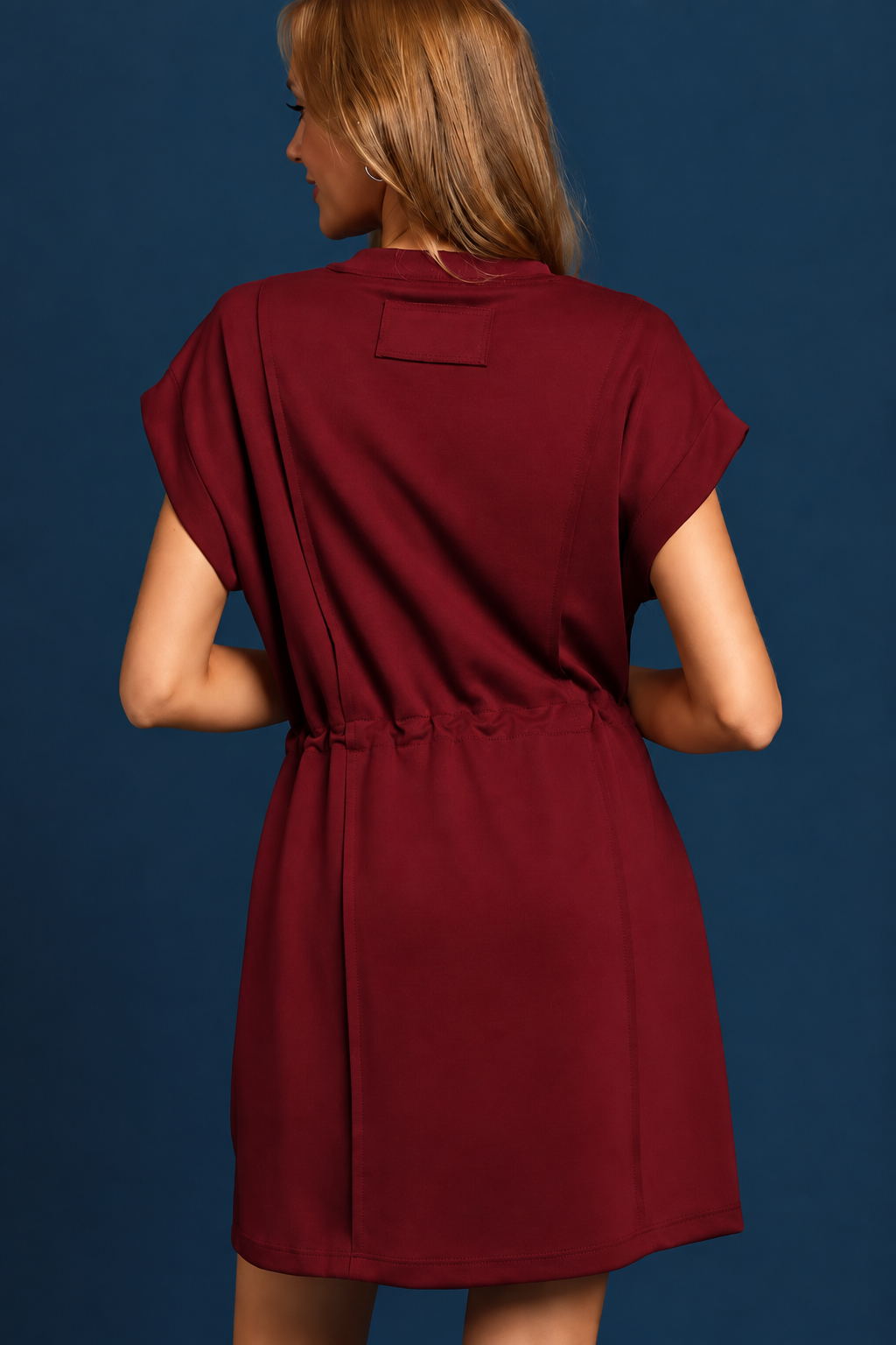 LuxeKnit Drawstring Pleated Dress | Merlot
