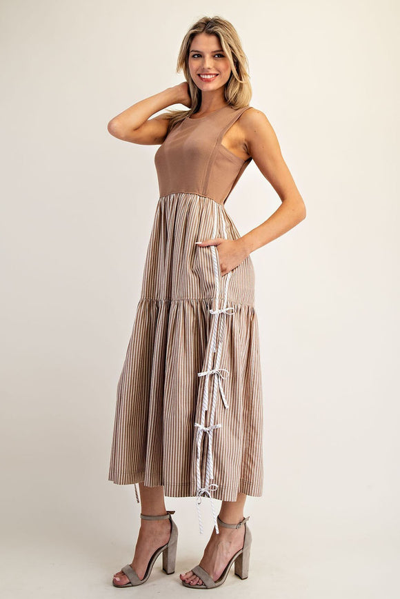 Sleeveless Striped Side Bow Midi Dress | Coco