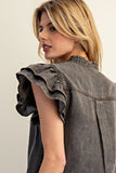 Snow Washed Ruffle Button Denim Dress | Charcoal