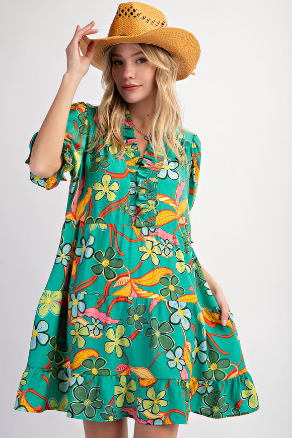 Floral Puff Sleeve Dress | Kelly Green