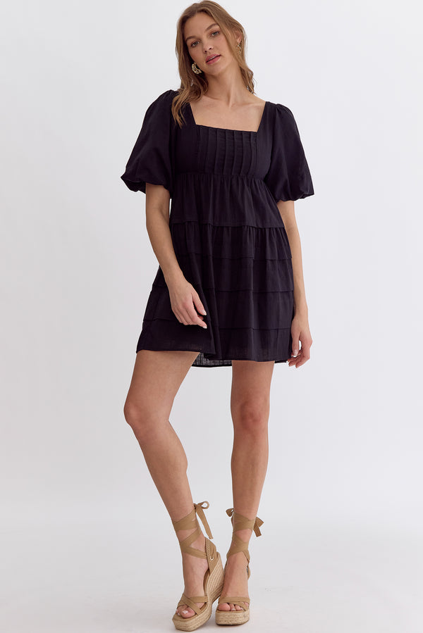 Tiered Puff Sleeve Dress | Black