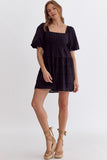 Square Neck Bubble Sleeve Dress | Black