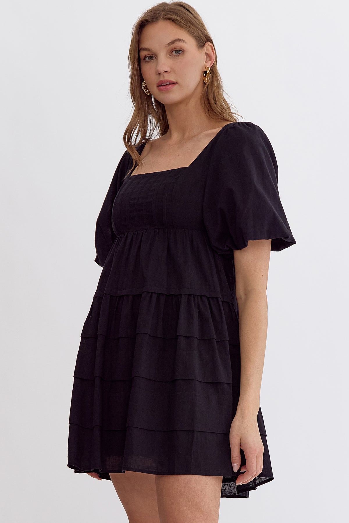 Tiered Puff Sleeve Dress | Black