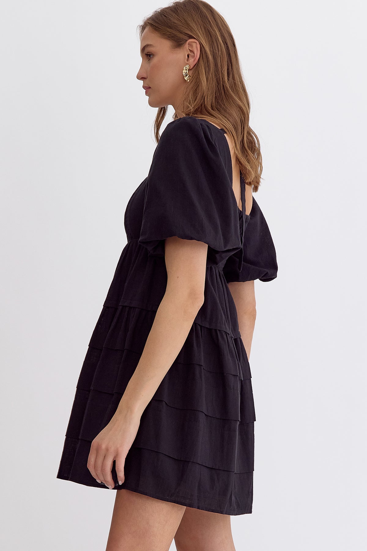 Tiered Puff Sleeve Dress | Black