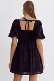 Square Neck Bubble Sleeve Dress | Black