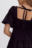 Square Neck Bubble Sleeve Dress | Black