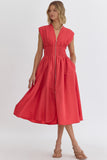 Solid Midi Zip Dress | Red