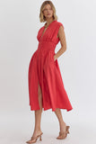 Solid Midi Zip Dress | Red
